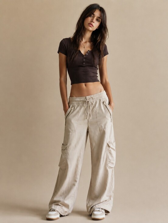 American Eagle Outfitters Pants - American Eagle Dreamy Drape Baggy Wide Leg Pants Linen Blend Gorpcore 4 Short